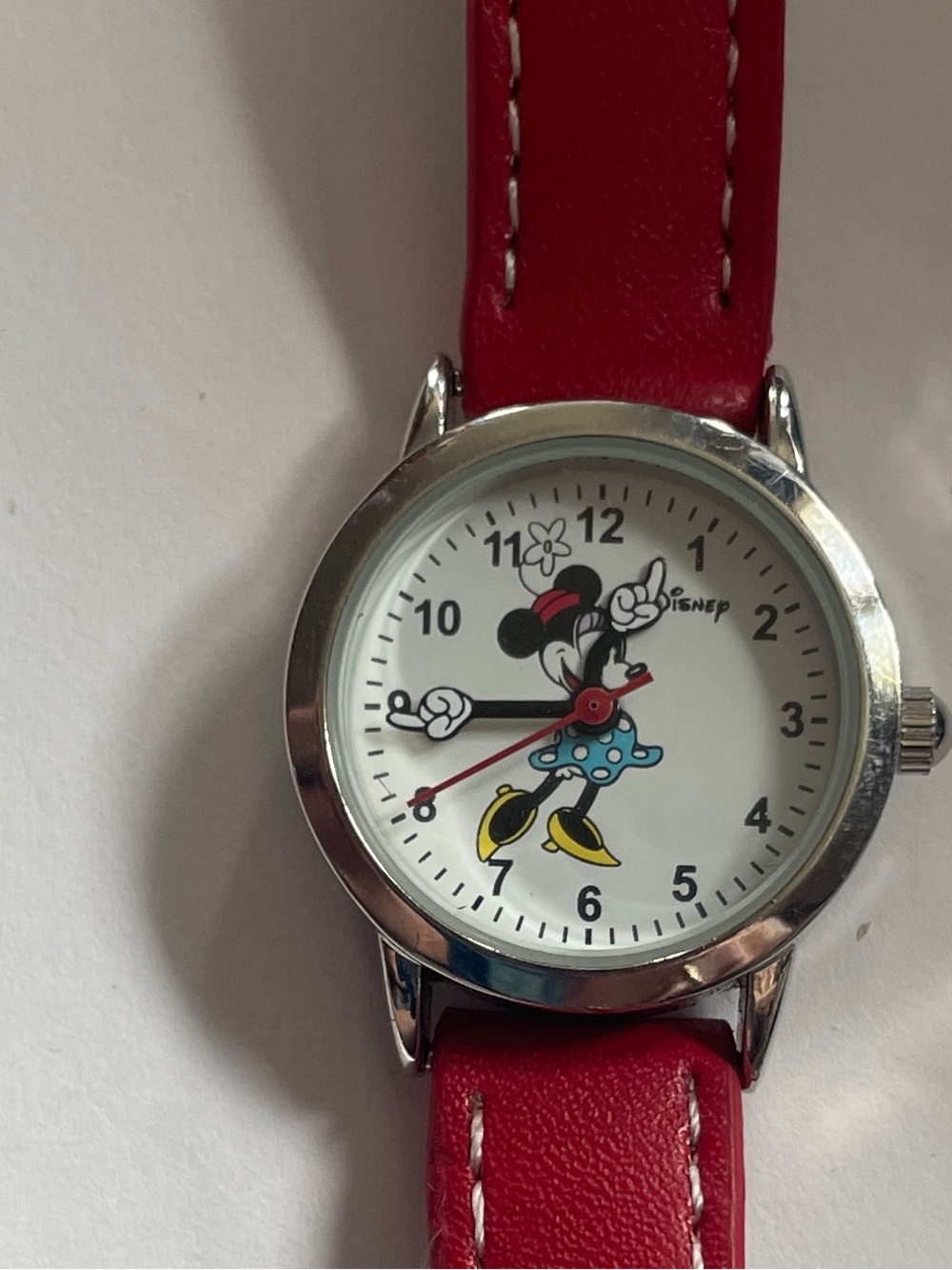 Disney Stainless Steel Caseback Watch with Red Strap